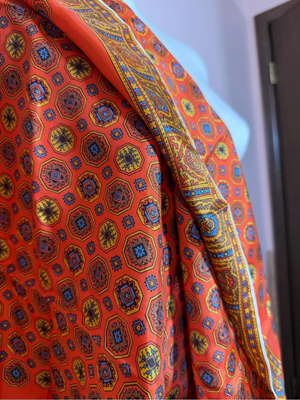 Vintage Art deco burnt orange blue geometric modernist square scarf